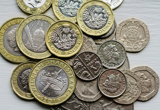 Pile of different British coins