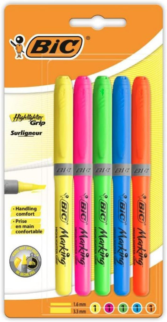 bic highlighter grip set of 5 colours