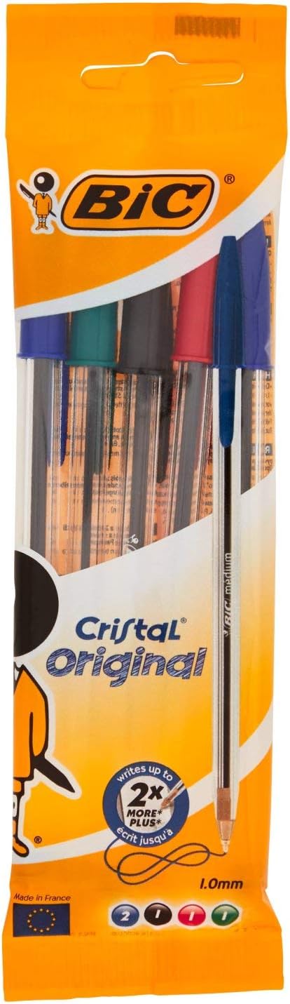 multi-coloured bic pen pack of 5