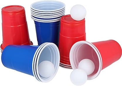 red and blue cups stacked