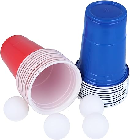 red and blue cups with balls