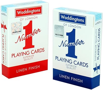 red and blue waddington number 1 playing cards