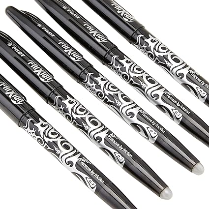 5 Pilot Frixion black pens in a line