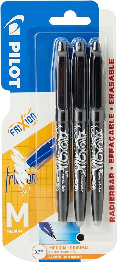 3 black Pilot Frixion pens