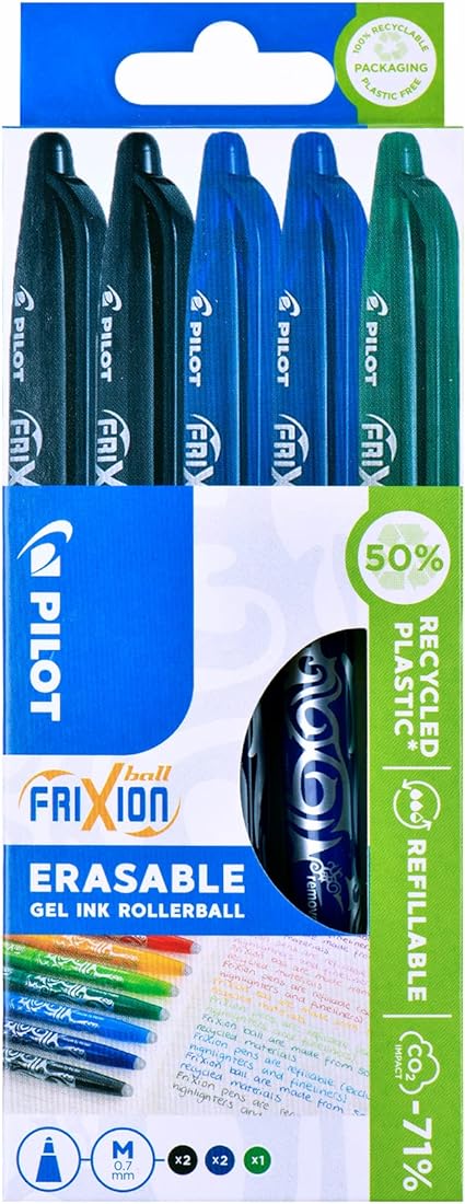 2 black, 1 Green, and 2 blue Pilot Frixion Pen set