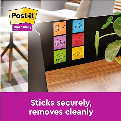 Post-it Super Sticky sticks securely, removes cleanly